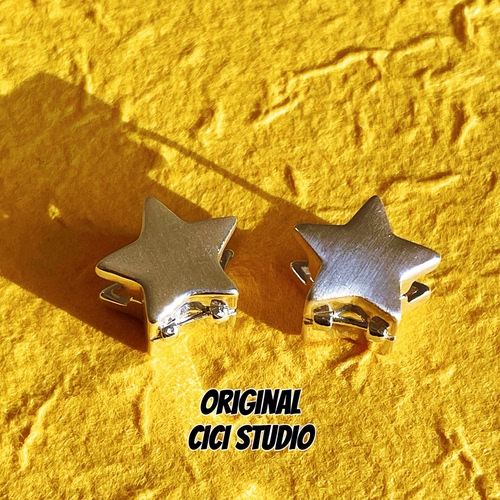 CICI STUDIO小众高级感精工复古银双面哑光拉丝五角星星耳钉耳环