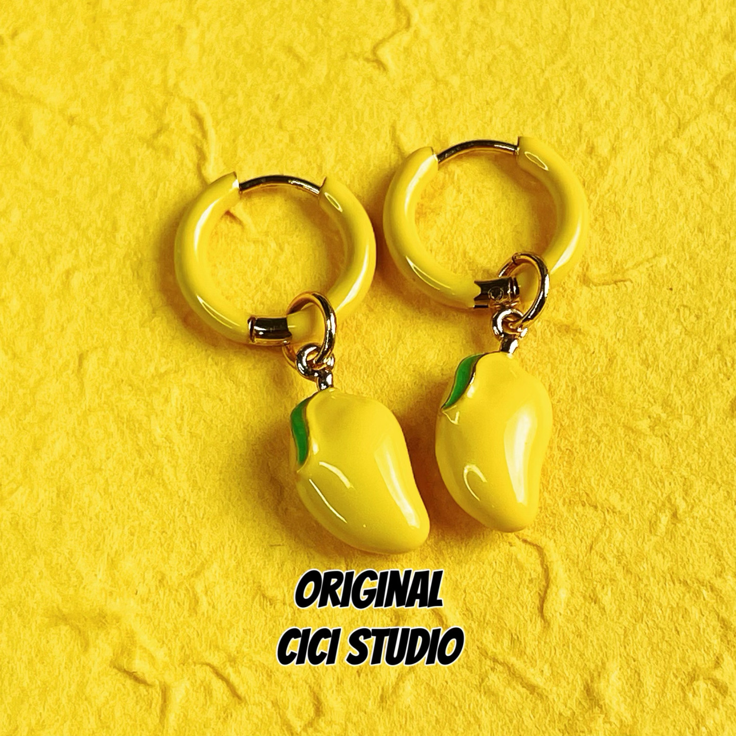 CICI STUDIO夏日水果柠檬多巴胺小鸡黄耳圈滴釉珐琅彩耳环女耳饰