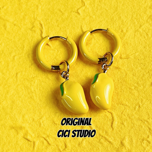 CICI STUDIO夏日水果柠檬多巴胺小鸡黄耳圈滴釉珐琅彩耳环女耳饰