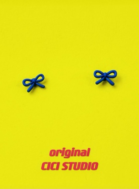 CICI多巴胺色迷你百搭通勤蓝色蝴蝶结立体俏皮医用钢针耳钉耳饰