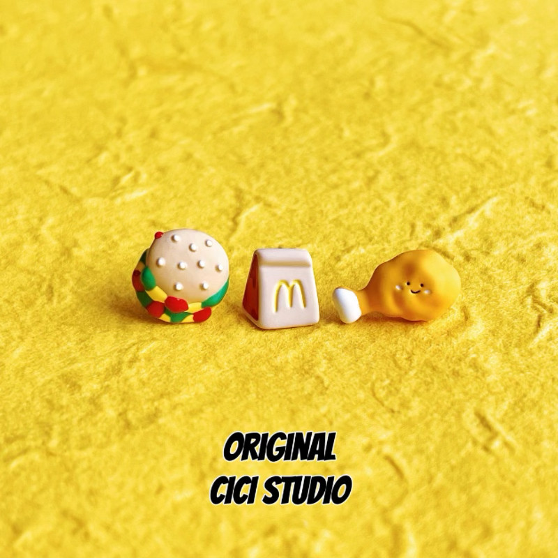 CICISTUDIO麦门永存小众个性奇趣耳钉复古多巴胺汉堡鸡腿精工耳钉图片