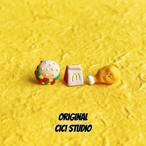 CICISTUDIO麦门永存小众个性奇趣耳钉复古多巴胺汉堡鸡腿精工耳钉