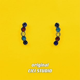 CICI缤纷多巴胺赵露思同款 潮流笑脸色彩耳钉耳饰 创意小众彩虹个性