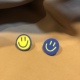 CICI韩国925纯银磨砂撞色笑脸涂鸦卡通街头可爱AB款 耳环