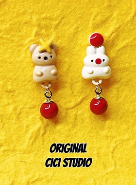 CICI STUDIO小众高级感精工超甜可爱圣诞小熊耳钉女耳饰节日礼物