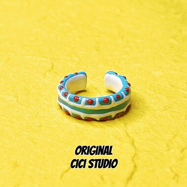 CICI STUDIO小众韩国精工滴釉奶油蛋糕戒指女ins多巴胺开口指环