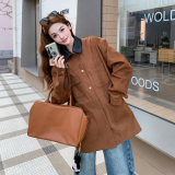 复古麂皮绒撞色翻领外套女2026春季新款B127A-6752-P170K278，女装短外套，浙宝127A