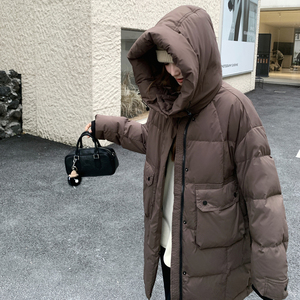 2025流行咖色中长款白鸭绒羽绒服女 B127A-8028-P355K533，女装羽绒服，浙宝127A