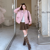 粉色PU皮设计感口袋韩系2026春季女新款B127A-6731-P145K238，女装皮衣，浙宝127A