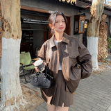 设计感钉珠PU皮衣短外套女2025春秋季新款韩版显瘦机车服夹克上衣，女装皮衣，浙宝127A