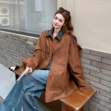 复古麂皮绒撞色翻领外套女2026春季新款B127A-6752-P170K278，女装短外套，浙宝127A