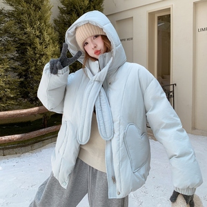 2025爱心口袋蓝呼呼连帽羽绒女 B127A-8017-P305K460图片