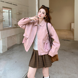 粉色PU皮设计感口袋韩系2026春季女新款B127A-6731-P145K238，女装皮衣，浙宝127A