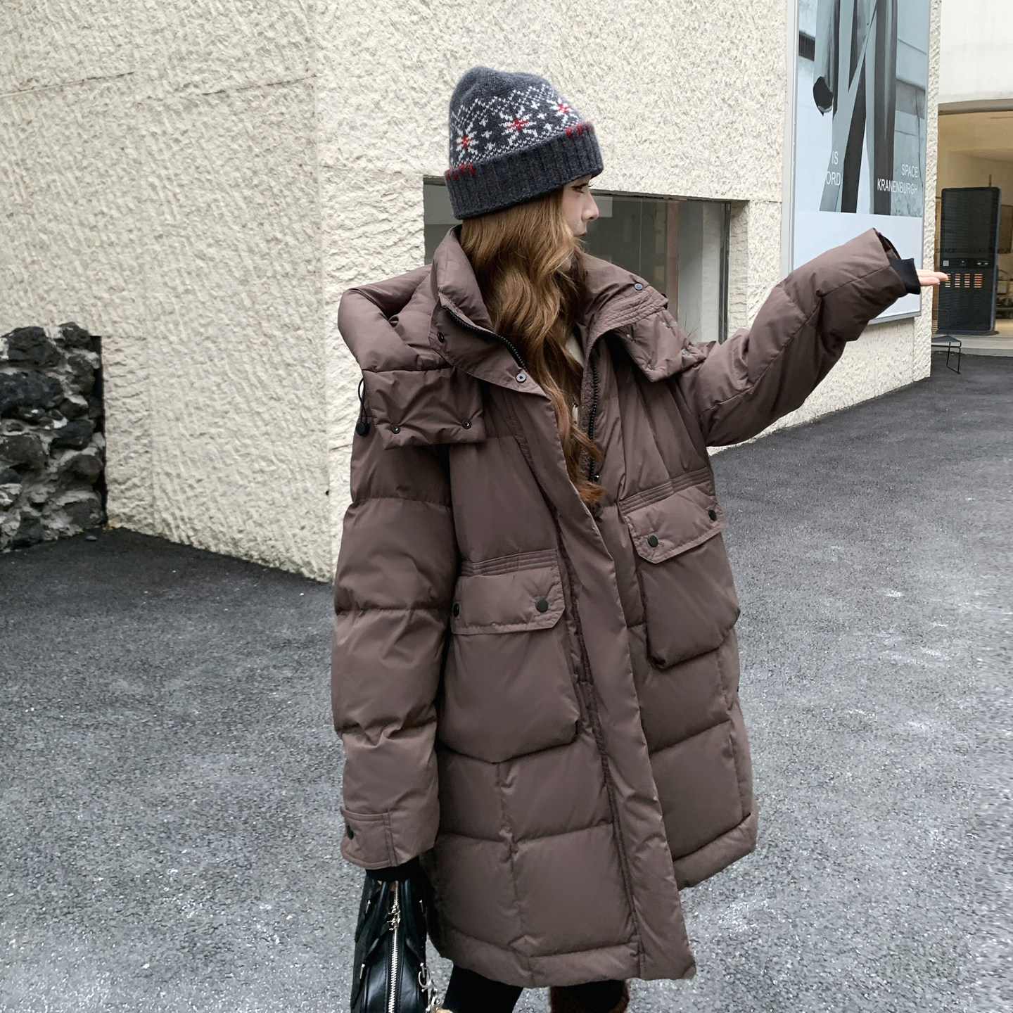 2025流行咖色中长款白鸭绒羽绒服女B127A-8028-P355K533,女装羽绒服,浙宝127A