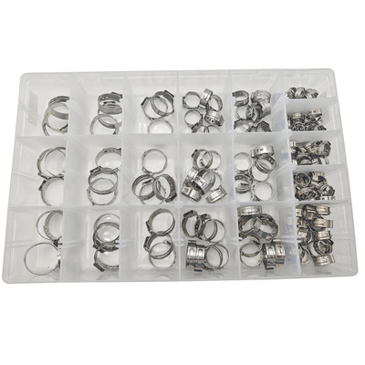 170个盒装 304不锈钢单耳无极卡箍固定软管夹5.8-25.6mm组合抱箍