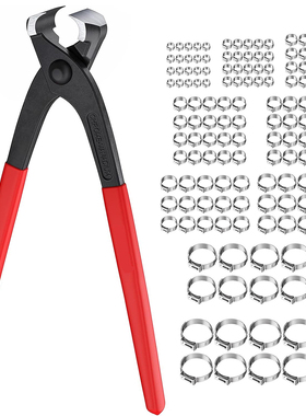 200pcs盒装304不锈钢卡箍管箍单耳箍圈软管夹美式喉箍带钳子