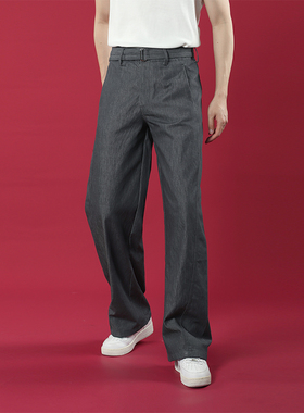 TR HOMME 宽松直筒中低腰休闲裤男纯色百搭日常男士长西裤轻熟风