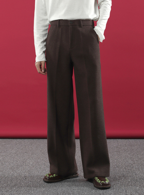 TR HOMME 2025冬季新款宽松直筒毛呢西裤男纯色百搭保暖休闲裤男