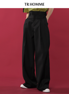 TR HOMME 加长拖地阔腿裤男oversized宽松走秀款垂感高腰男士西裤