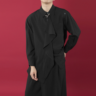 HOMME 痞帅美学长袖 2025AW新款 男个性 宽松不规则衬衣 纯色衬衫