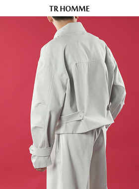 TR HOMME 2025春季韩版短款廓形夹克男宽松纯色百搭男士外套上衣