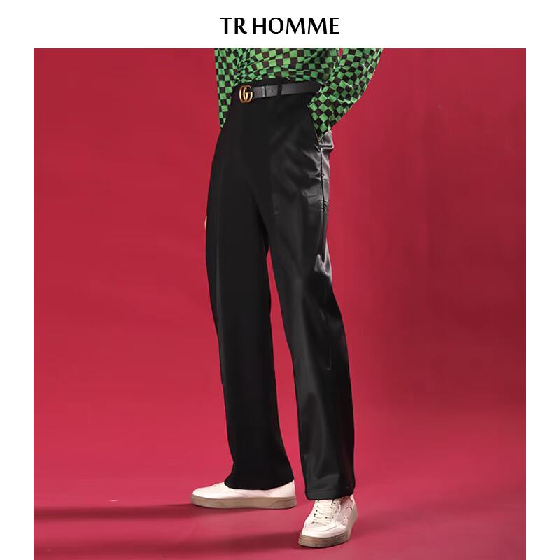 TR HOMME 秋季新款休闲裤男拼接小众设计感皮裤宽松直筒长裤男潮在类目 男装, 休闲裤中 - 来自Buy2taobao.com提供专业的淘宝代购服务