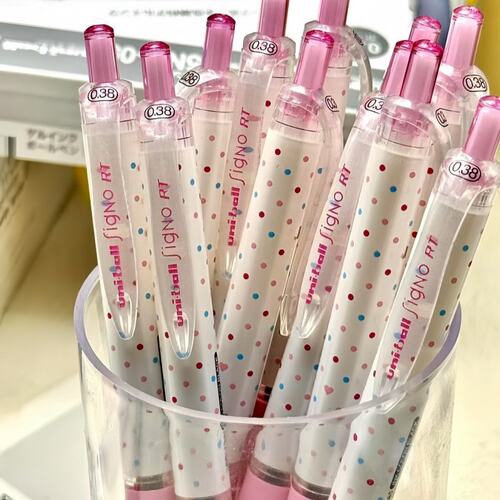 日本uni三菱中性笔学生浅粉黑色水笔0.38日系按动子弹头UMN-138S
