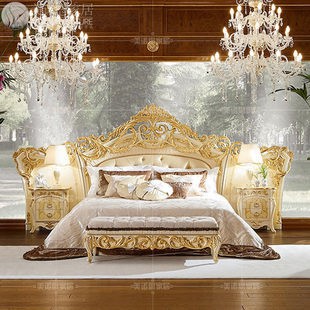 意大利家具欧式 实木双人床奢华别墅雕花卧室布艺公主床1.8米婚床