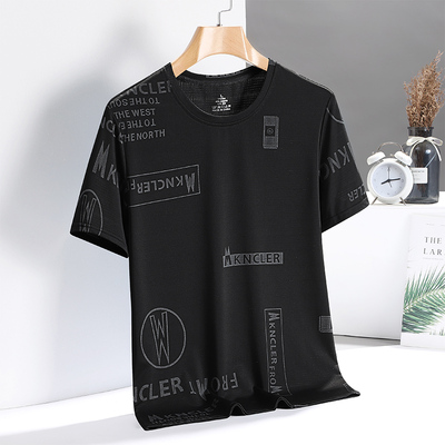 2024夏季新款男士短袖t恤圆领冰感降温弹力冰丝速干时尚休闲百搭