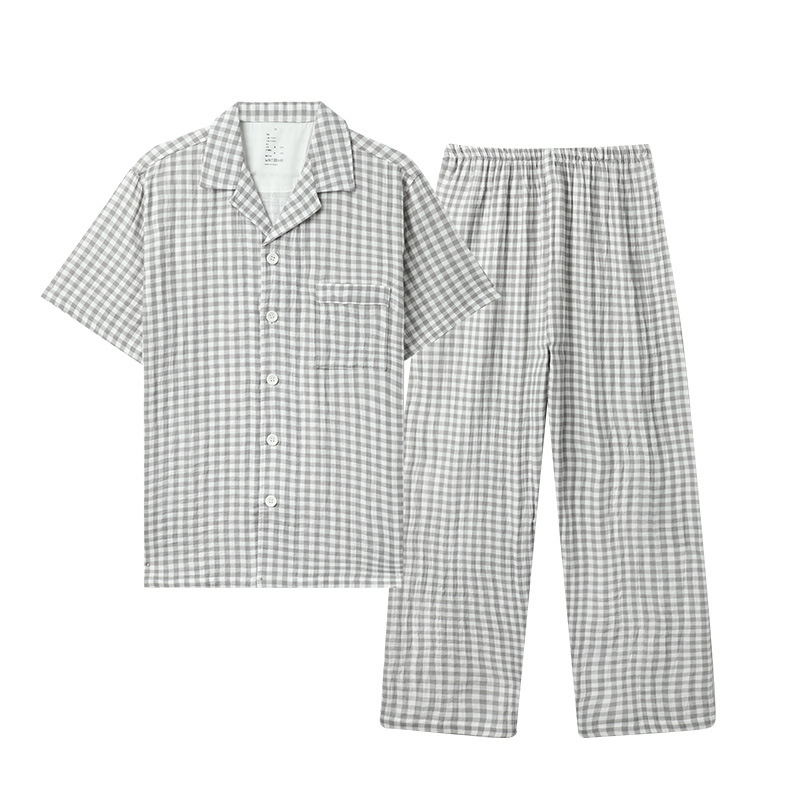 无印2025年春夏季新款双层纱布家居服套装男女情侣装全棉纯棉睡衣