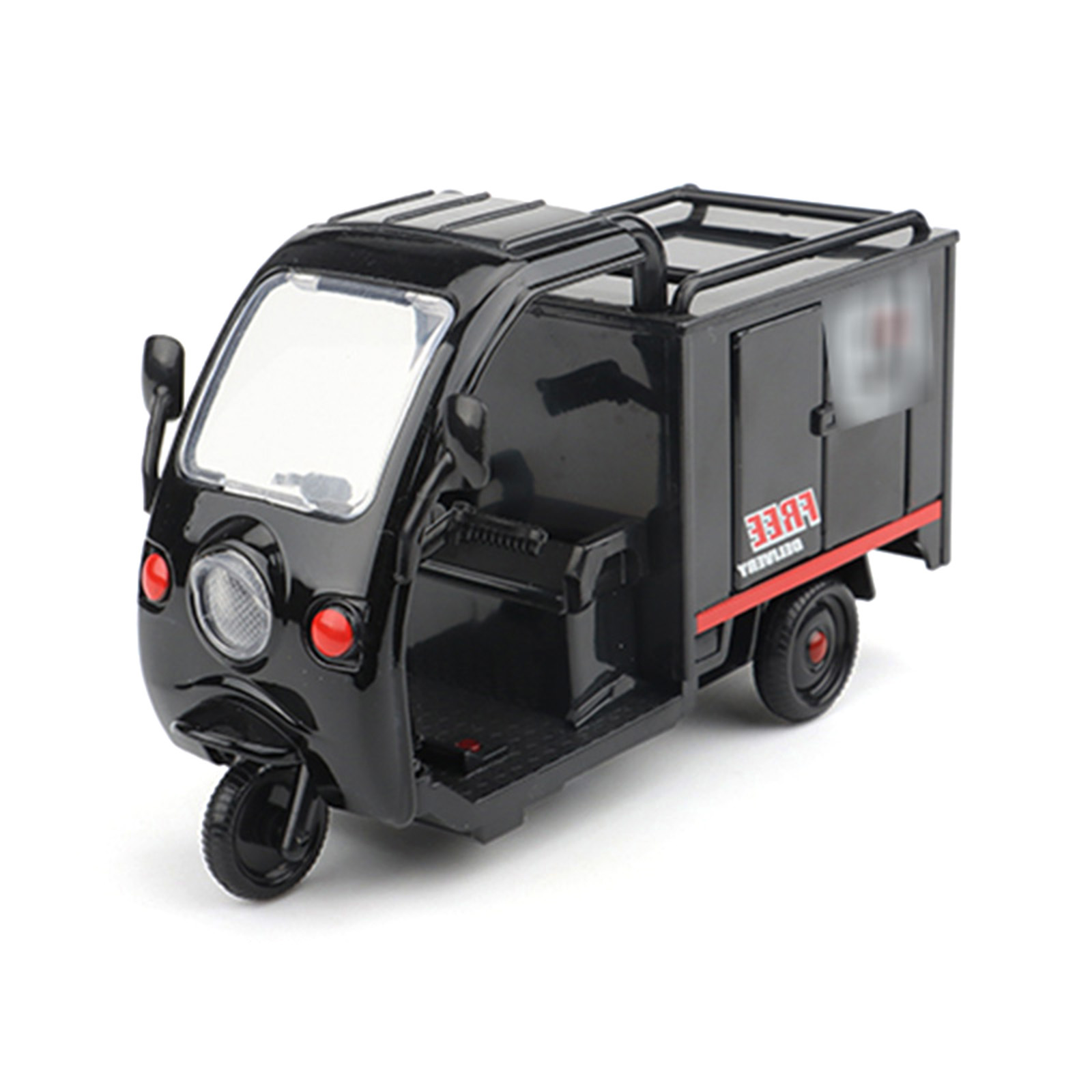 仿真1:32送货快递三轮车合金模型儿童声光玩具车摆件城市夜市