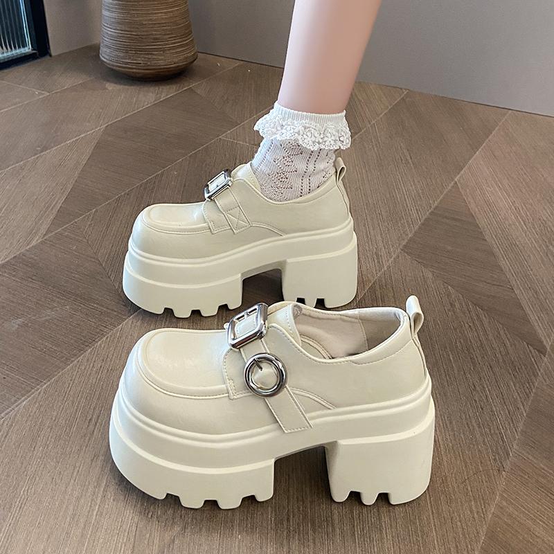 10cm厚底增高小皮鞋女2025春新款小个子配裙子松糕鞋英伦风乐福鞋