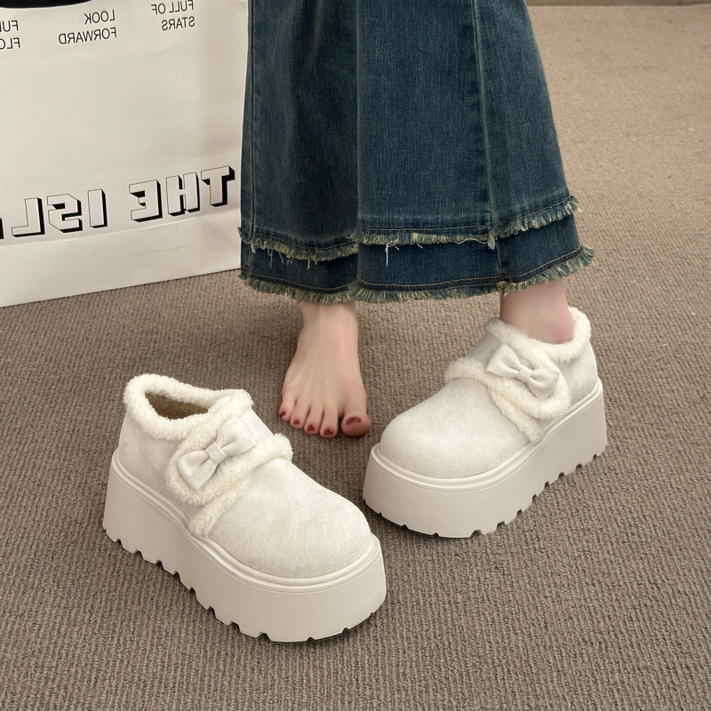 复古网红爆款加绒加厚厚底棉鞋女款2025新款冬季增高保暖毛毛鞋子