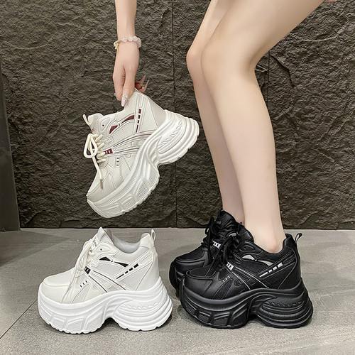 10cm厚底老爹鞋女款2025新款秋季黑色鞋子百搭松糕增高休闲运动鞋