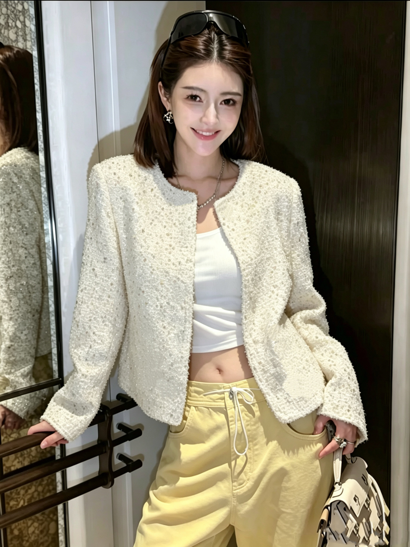 精致粗纺羊毛小香风上衣满身亮片手工订珠短外套通勤显瘦外搭女装