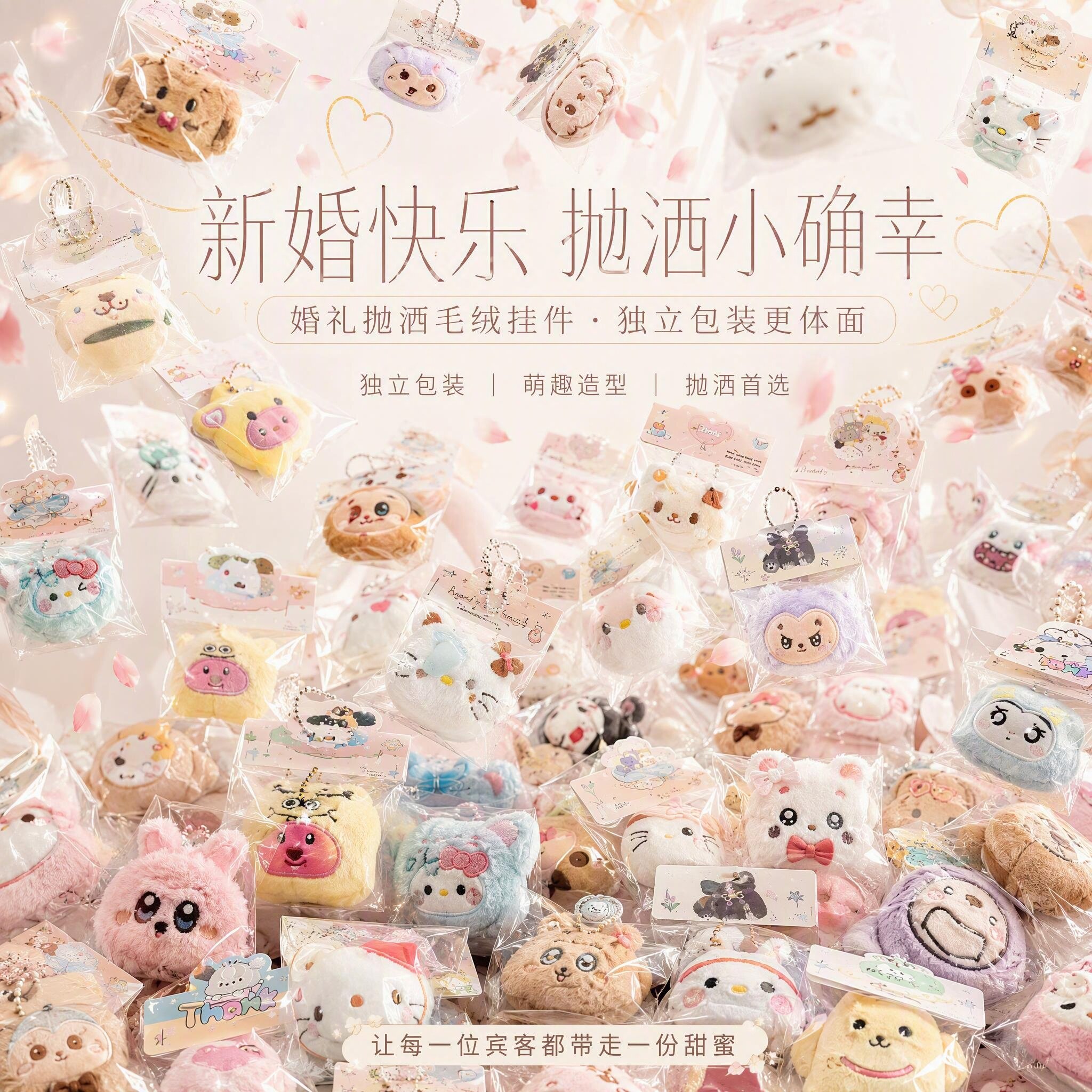 可爱卡通毛绒挂件婚礼抛洒娃娃钥匙扣治愈系包包挂饰小礼品