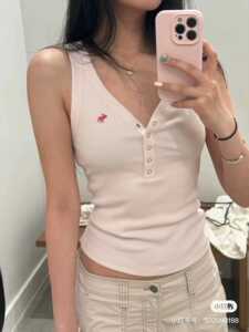 AFt恤女背心无袖螺纹打底衫夏季新小鹿刺绣修身百搭辣妹针织上衣