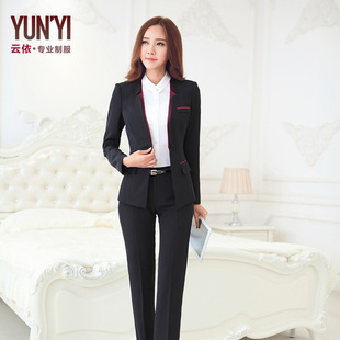 职业装女装套装套裤OL秋冬长袖酒店前台美容珠宝店工作服修身西服
