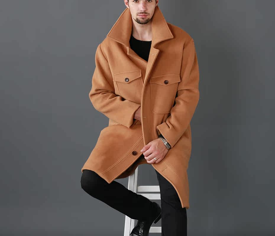 100%毛呢大衣秋冬中長款男士呢子外套冬大碼寬松歐美休閑加肥加大在類目 男裝, 毛呢大衣中 - 來自Buy2taobao.com提供專業的淘寶代購服務