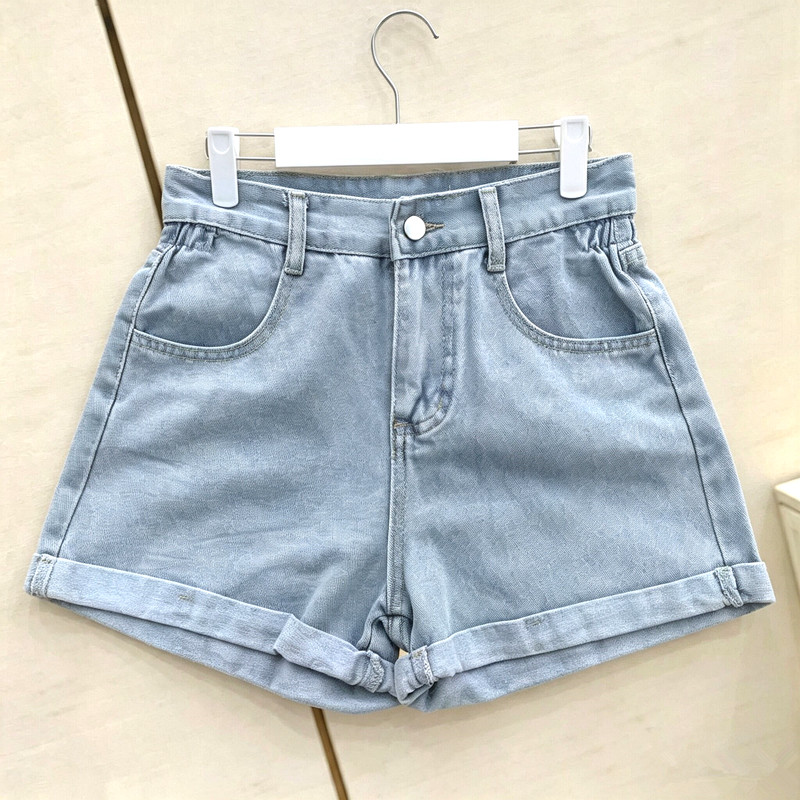 夏季牛仔短裤女显瘦阔腿裤松紧腰