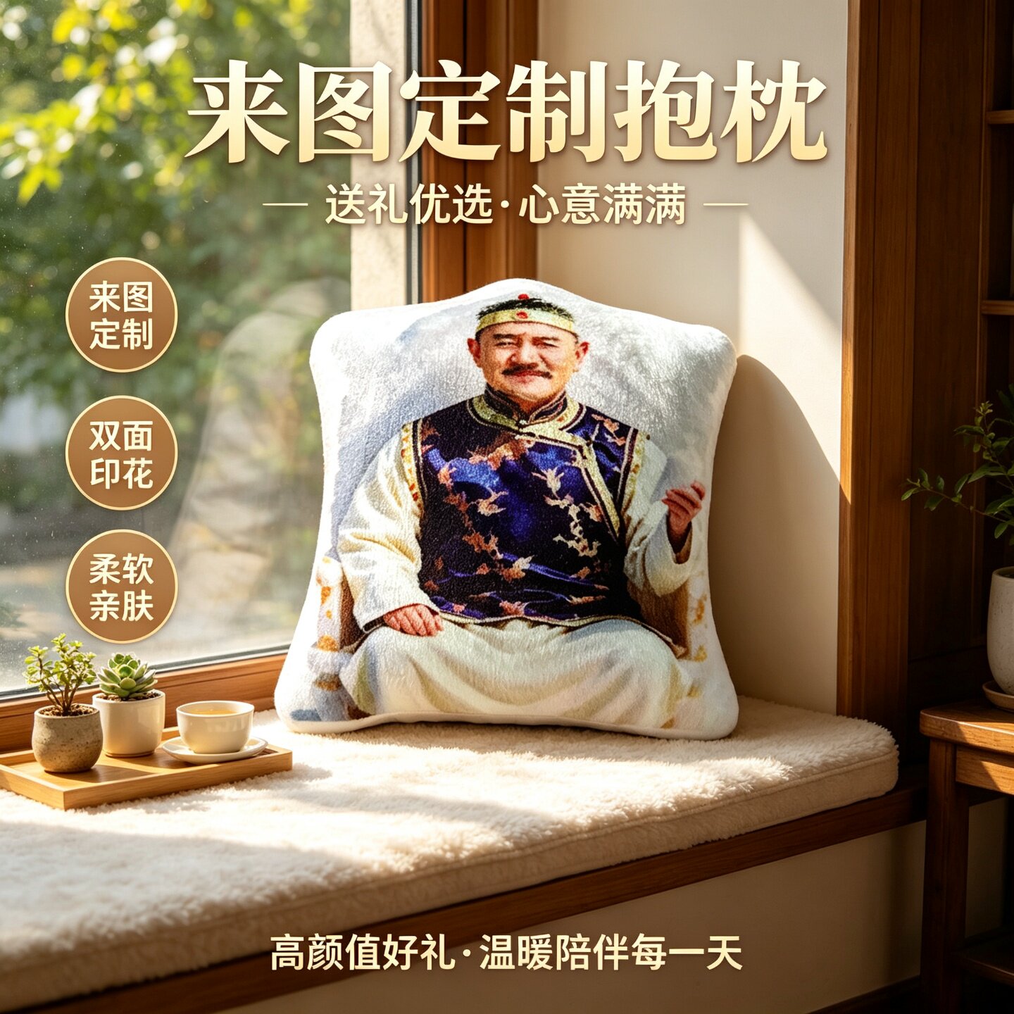 八爷每日一贤抽象毛绒抱枕来图定制人像沙发靠垫午睡枕送朋友礼物图片