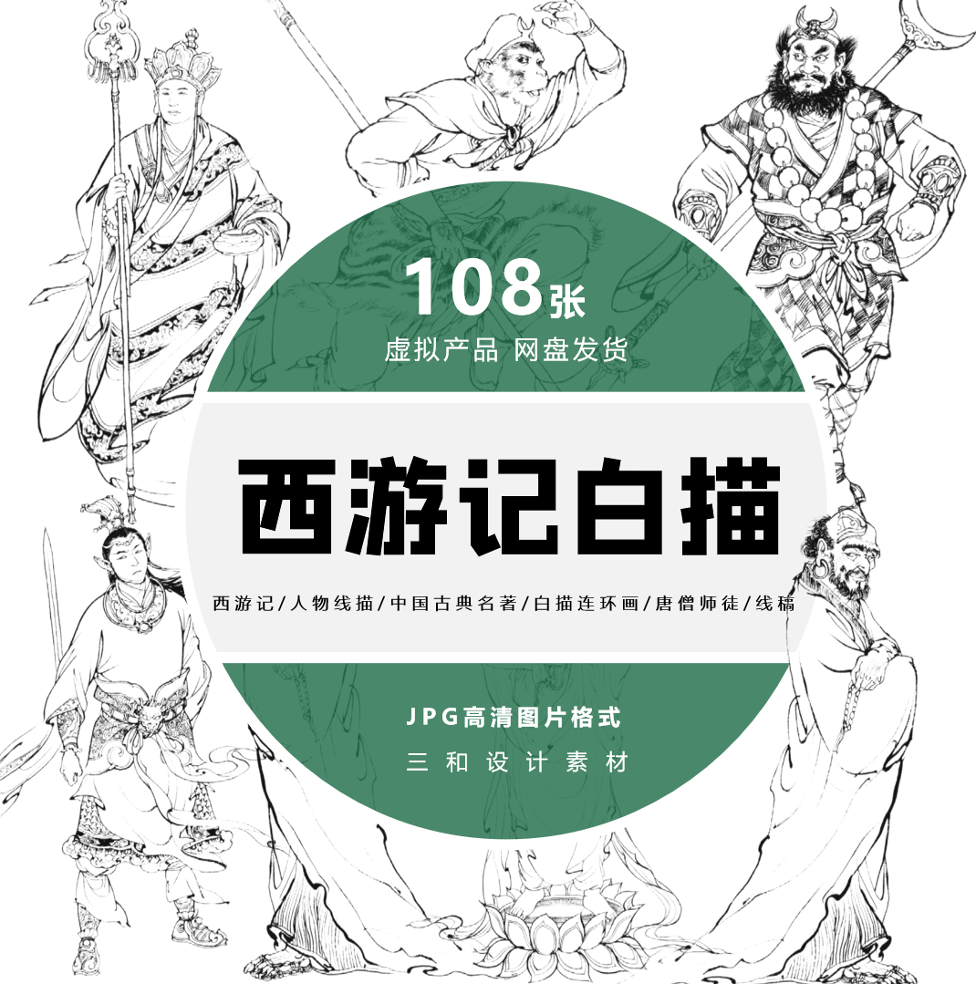 西游记/人物线稿线描/中国古典名著/白描连环画/唐僧师徒高清图片