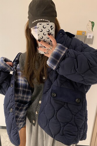 两面穿外套棉衣格子绗线