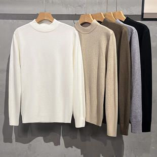 男装 半高领毛衣男秋冬季 针织打底衫 中领线衣内搭保暖上衣男士 新款