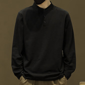 复古亨利领中国风卫衣 纯色打底POLO衫 立领长袖 T恤男2026春秋季