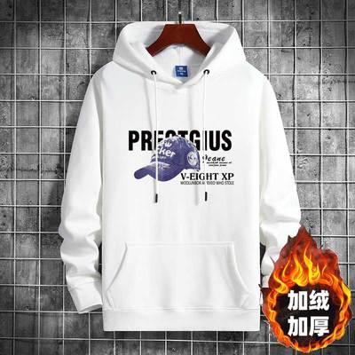 秋冬加绒加厚连帽卫衣男