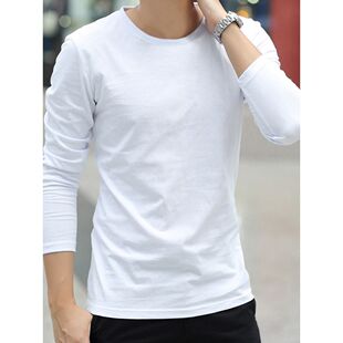 潮流纯色白色大码 秋衣 上衣服 男士 圆领打底衫 T恤 内搭秋季 长袖