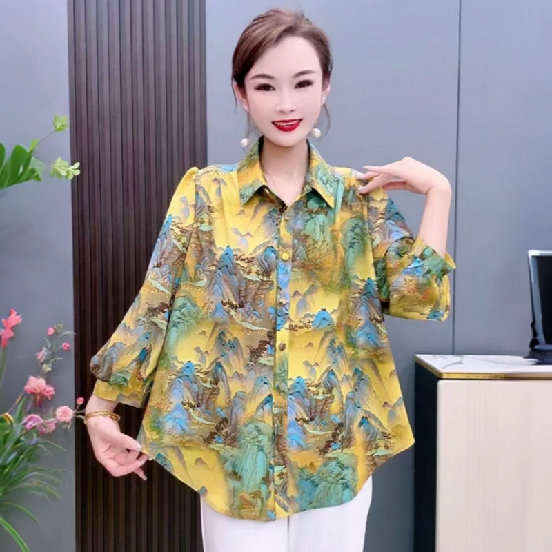 夏季国风衬衫女薄款宽松大码气质中老年外搭开衫妈妈空调衫外套薄