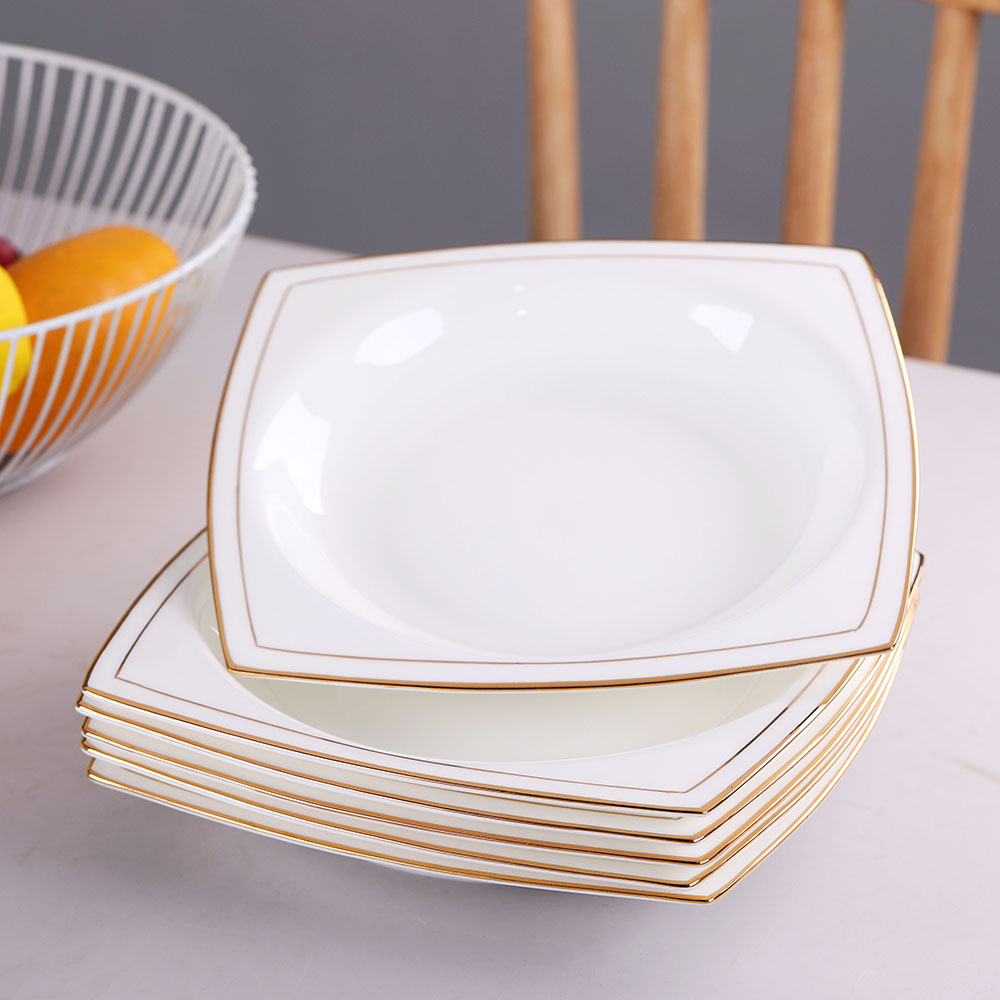 盘子陶瓷描金简约风平盘深盘菜盘