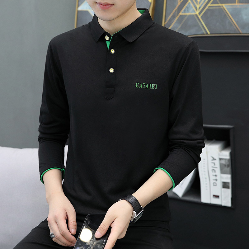长袖polo衫男士春秋季潮流翻领t恤纯色打底衫带领上衣服休闲潮牌